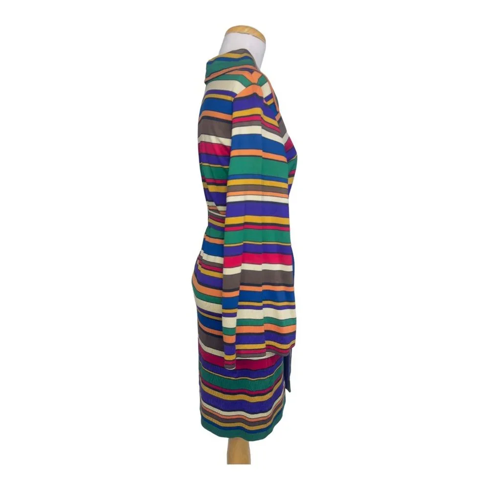 Sunny South Fashions of Dallas Striped Silk Knit Dress Vintage 1970s Rainbow - Picture 3 of 12
